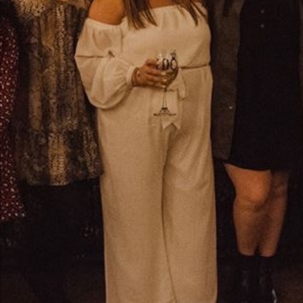 White Fashion Nova Off-Shoulder jumpsuit